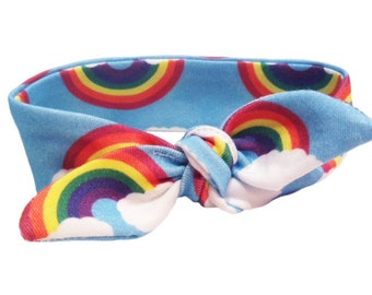 Rainbow knit fabric Knotted Headband Tied Hairband Hair accessories Organic cotton knit Bright GOTs fabric New Baby Gift Coming Home outfit