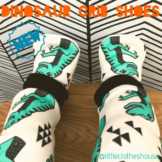 T rex Dinosaurs Kids Shoes Green Pram Shoes Modern Moccasins Soft Sole Slippers 0 9 Yrs Organic Cotton Knit Scandinavian Chic Print Fabric Etsy