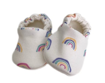 Rainbow Soft Sole Shoes Organic cream Rainbows Crib Shoes New Baby Pram shoes Baby Shower Gift Coming Home Present Kids Slippers