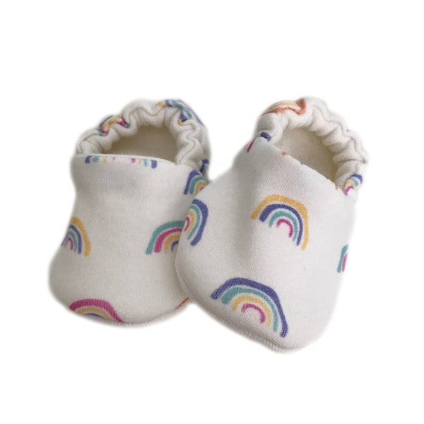 Rainbow Soft Sole Shoes Organic cream Rainbows Crib Shoes New Baby Pram shoes Baby Shower Gift Coming Home Present Kids Slippers