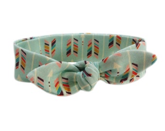 Flèches à la menthe Bandeau noué Bandeau Noué Bandeau Bébé accessoires pour cheveux Tricot en coton biologique TISSU GOTs Nouveau Nouveau Bébé Cadeau Coming Home tenue bb