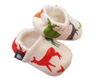 Elk Baby Crib Shoes Woodland pram shoes Modern Moccasins Soft sole slippers 0-9 Yrs Organic cotton knit Scandi Chic eco Birch organic fabric