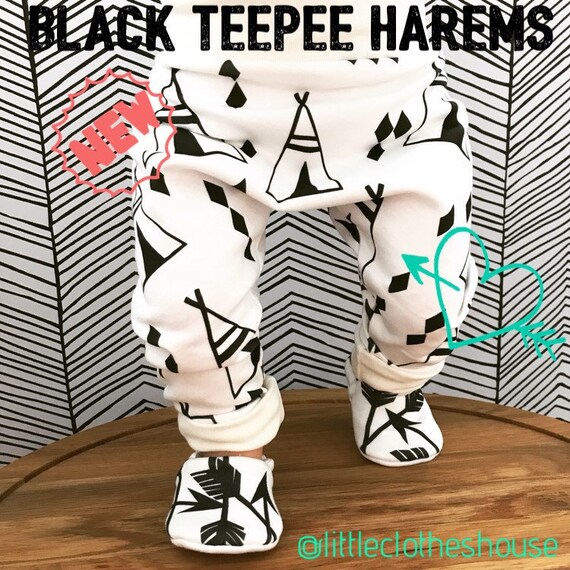 Black Tipi Harems Teepee Pants Boys Harem Pants Organic cotton knit Cute fabric Popluar pants Relaxed Trousers New Baby outfit Newborn Gift