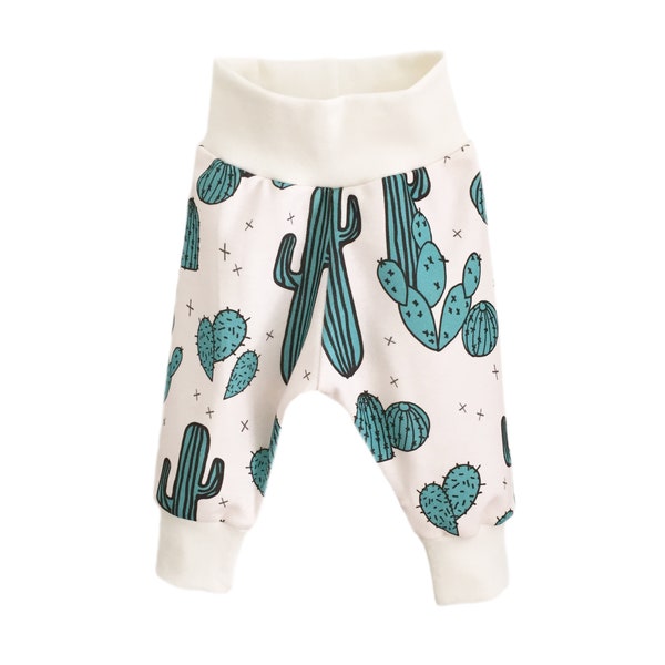 Green Cactus Harems Organic cotton knit GOTS Cacti fabric Relaxed pants Cute newborn bb Boys girl Trousers New Baby Gift Coming Home outfit