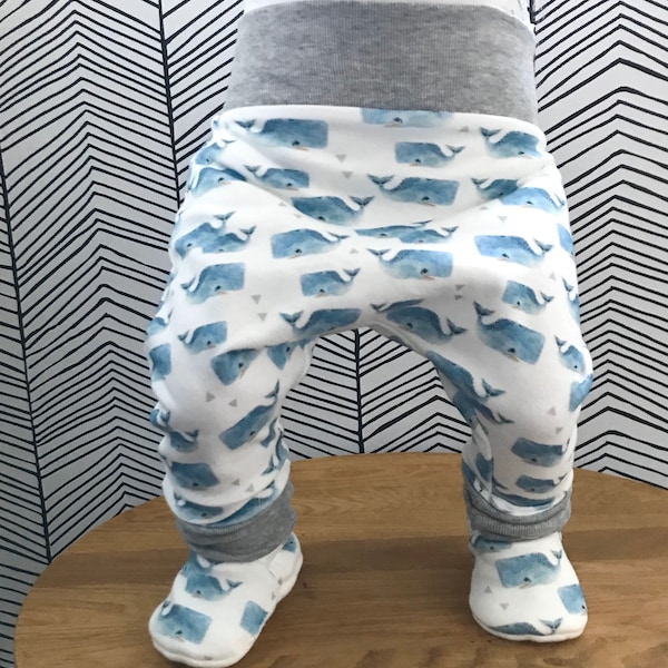 Pantalon sarouel bébé baleines bleues