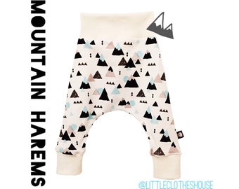 Mountain Harems Mount Fuji Harem Pants Harlem pants Relaxed trousers Organic Cotton jersey knit fabric Boys pant Newborn baby New baby gift