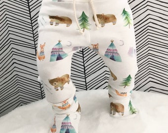 Bears Foxes & Tepees Organic Cotton Baby Leggings 0-3 Years Eco Kids Clothes Watercolour Mountains Arrows Woodland Animals Winter Forest