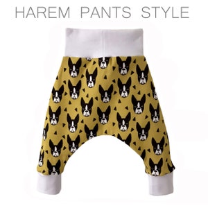 Bouledogues Français Chien Harems Moutarde Jaune Pantalon Garçon Harem Pantalon Maille de coton biologique Imprimé Pet tissu Nouveau-né bb image 4