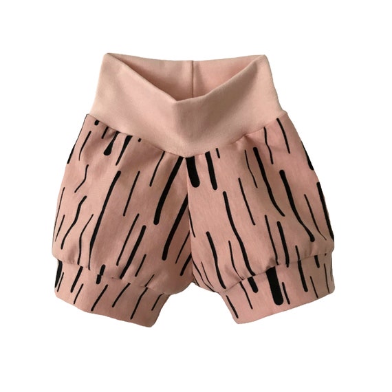 Baby Shorts Pink Lines print Girls shorties Modern print Bummies Organic Kids GOTs Cotton Jersey fabric - Matching items available