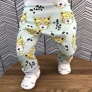 Leopard Pants Mint Green Harems Yellow Boys Girls Harem Pants Organic cotton knit GOTs print fabric Newborn Trousers New Baby outfit Gift bb