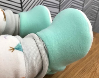 Solid mint green Crib Shoes pram shoes Modern Moccasins Soft sole slippers 0-9 Yrs Organic cotton knit Scandi Chic Birch organics eco fabric