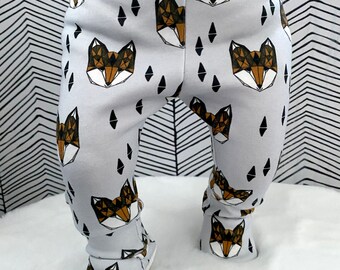 Fox Leggings Geometric Pants Boys Harem Pants Organic cotton knit GOTs fabric print Relaxed Trousers New Baby outfit Girls Newborn Gift