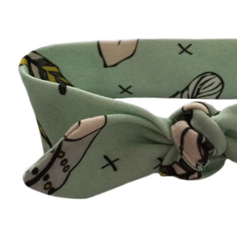 Mint Green Feathers Knotted Headband Tied Hairband Baby hair accessories Organic cotton knit fabric Newborn New Baby Gift Coming Home outfit