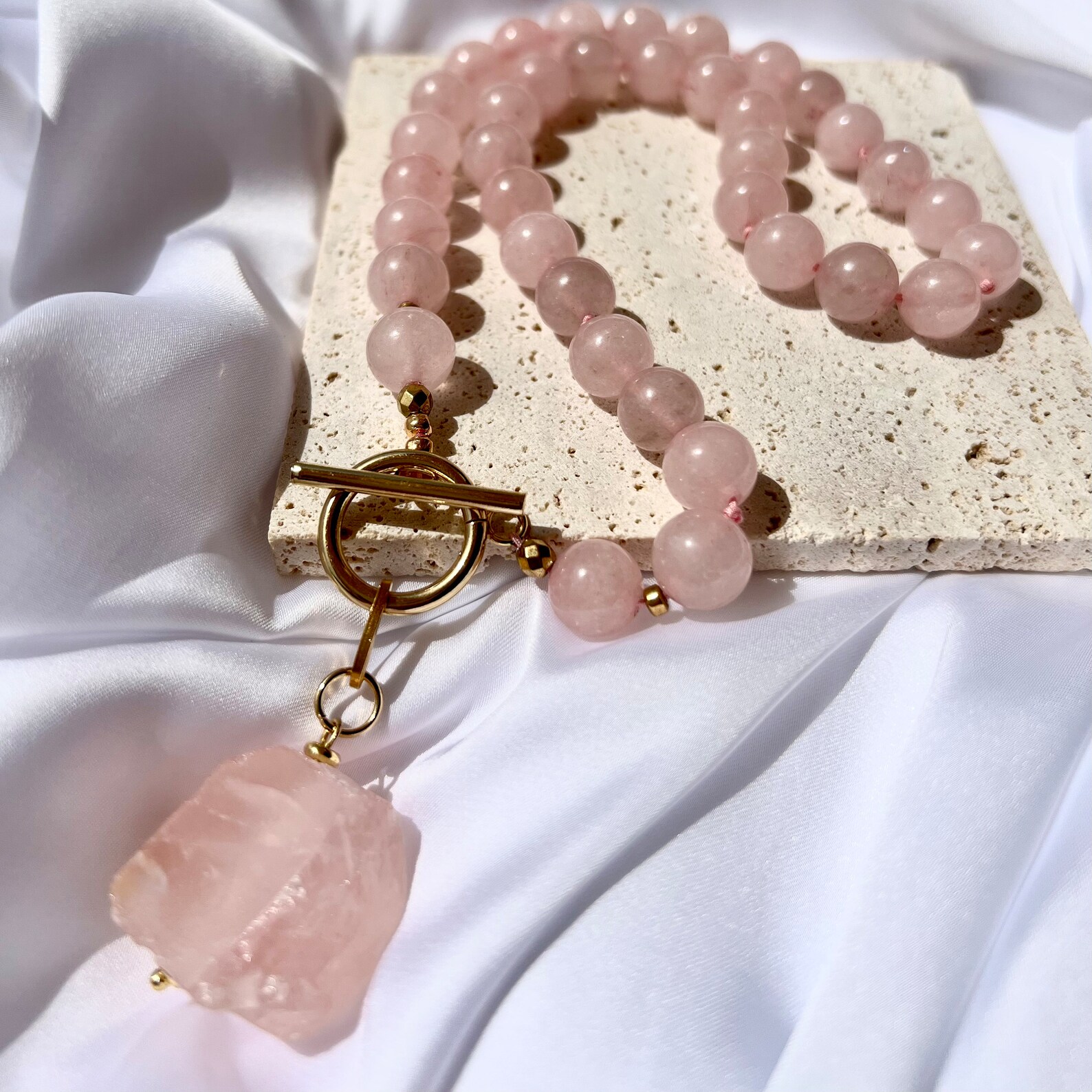 Beaded Rose Quartz Necklace main image 0