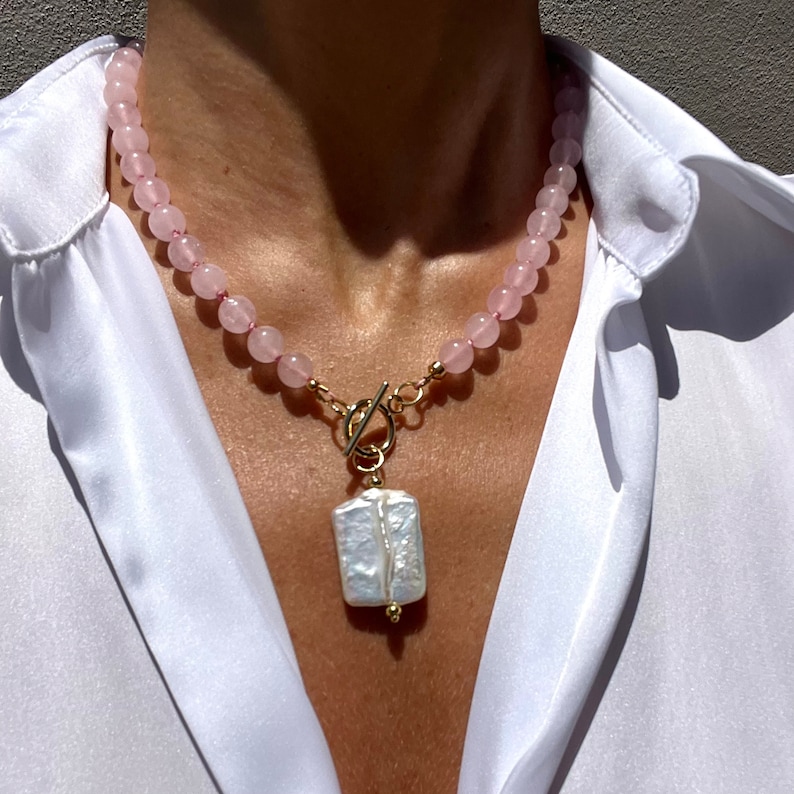 Authentic Peachy Pearl Necklace With Rose Quartz main image 1
