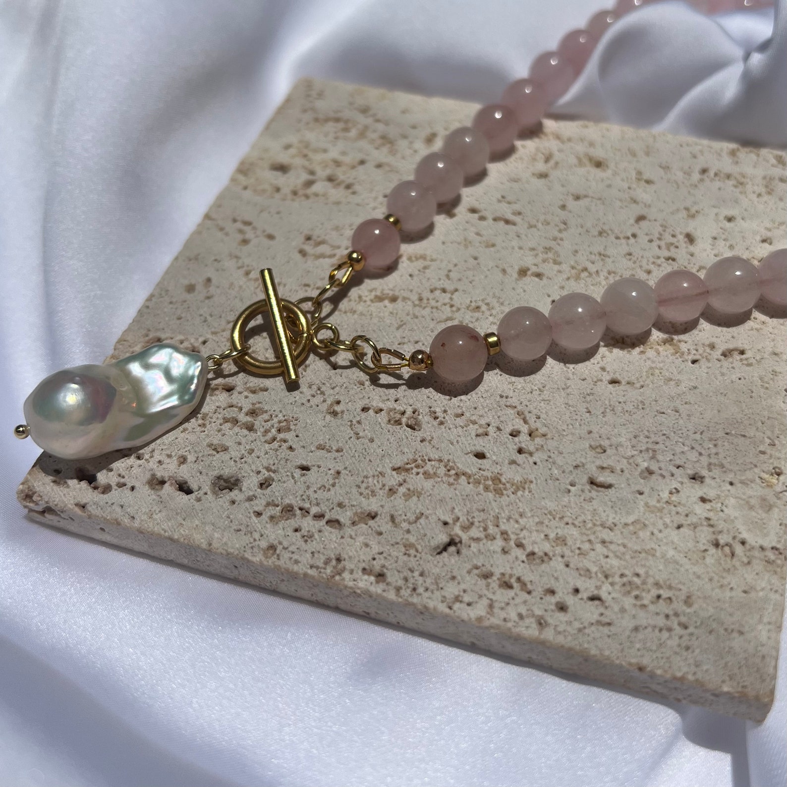 Beaded Rose Quartz Necklace main image 0