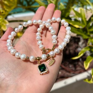 Freshwater pearl enamel relief leaf zircon necklace series main image 1