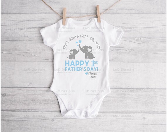 Bodysuit First Fathers Day Babygrow Personalised 1st Fathers Day Elephant Vest