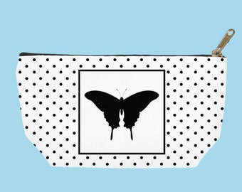 Cosmetic accessory bag black and white butterfly with polka dots