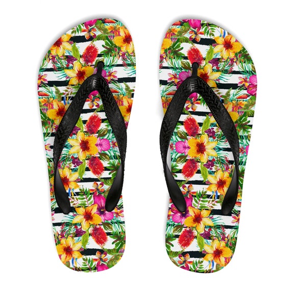 black and white striped flip flops