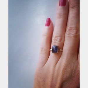 Blue Stone Silver Ring / 925 Silver Resin Ring / Elegant Siver Ring / Women Gift Ring / Birthday Ring / Rectangle Shape Ring / 6.5 US