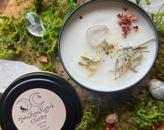 Clarity - Focus - Lemon Verbena & Vanilla - Soy - Essential Oil - Intention Crystal Ritual Candle - Spiritual Gift - Spell Candle