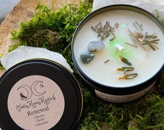 Renewal- Cleanse/Clarify - Refreshing - Lime & Patchouli - Soy Candle - Intention Crystal Candle - Spell Ritual Altar - Spiritual Gift
