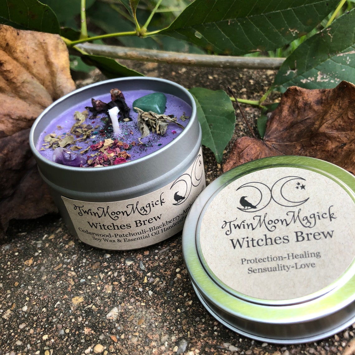 Witches Brew Blackberry Absinthe Crystal Candle Samhain Etsy