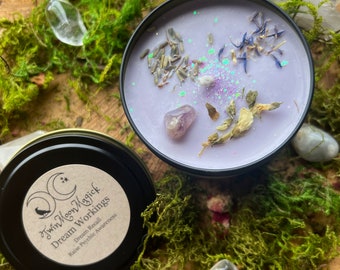 Dream Workings - Spiritual Work - Amber & Jasmine - Intention Crystal Candle - Spell Ritual Altar - Spiritual Gift - Meditation Tool