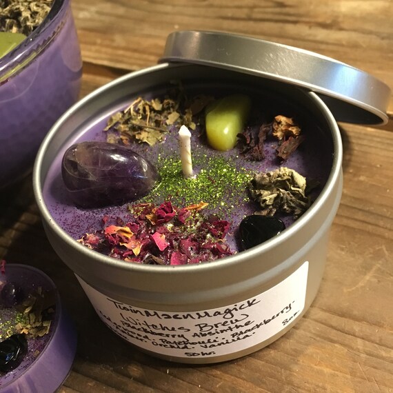 Witches Brew Blackberry Absinthe Crystal Candle Samhain Etsy