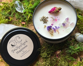 Happiness - Joy - Uplift - Magnolia & Citrus - Soy Essential Oils - Intention Crystal Candle - Spell Ritual Altar - Spiritual Gift