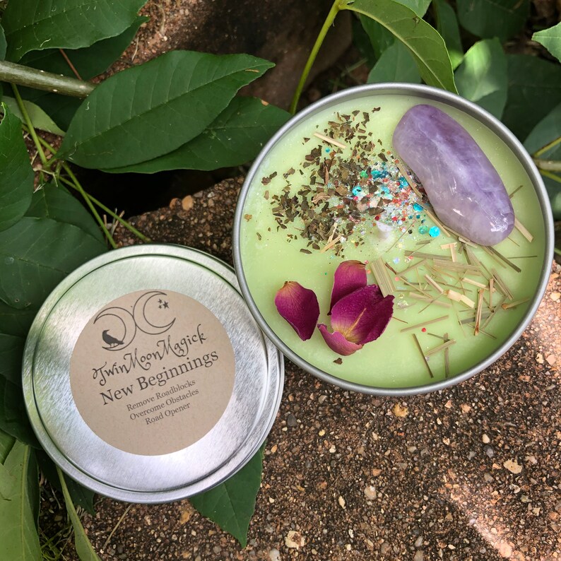 New Beginnings Intention Green Crystal Candle Spell Ritual Etsy