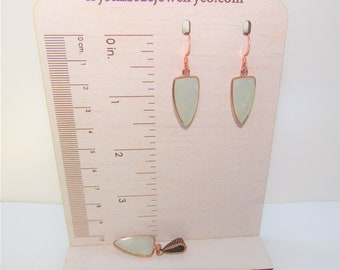 Rose Gold Moonstone Pendant Earring Set: Faceted White Moonstone