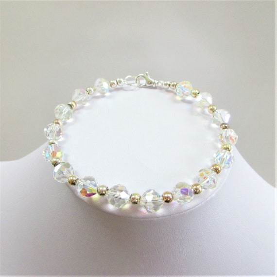 Faceted Aurora Borealis Crystal Bracelet Sterling Beads7 Mm | Etsy
