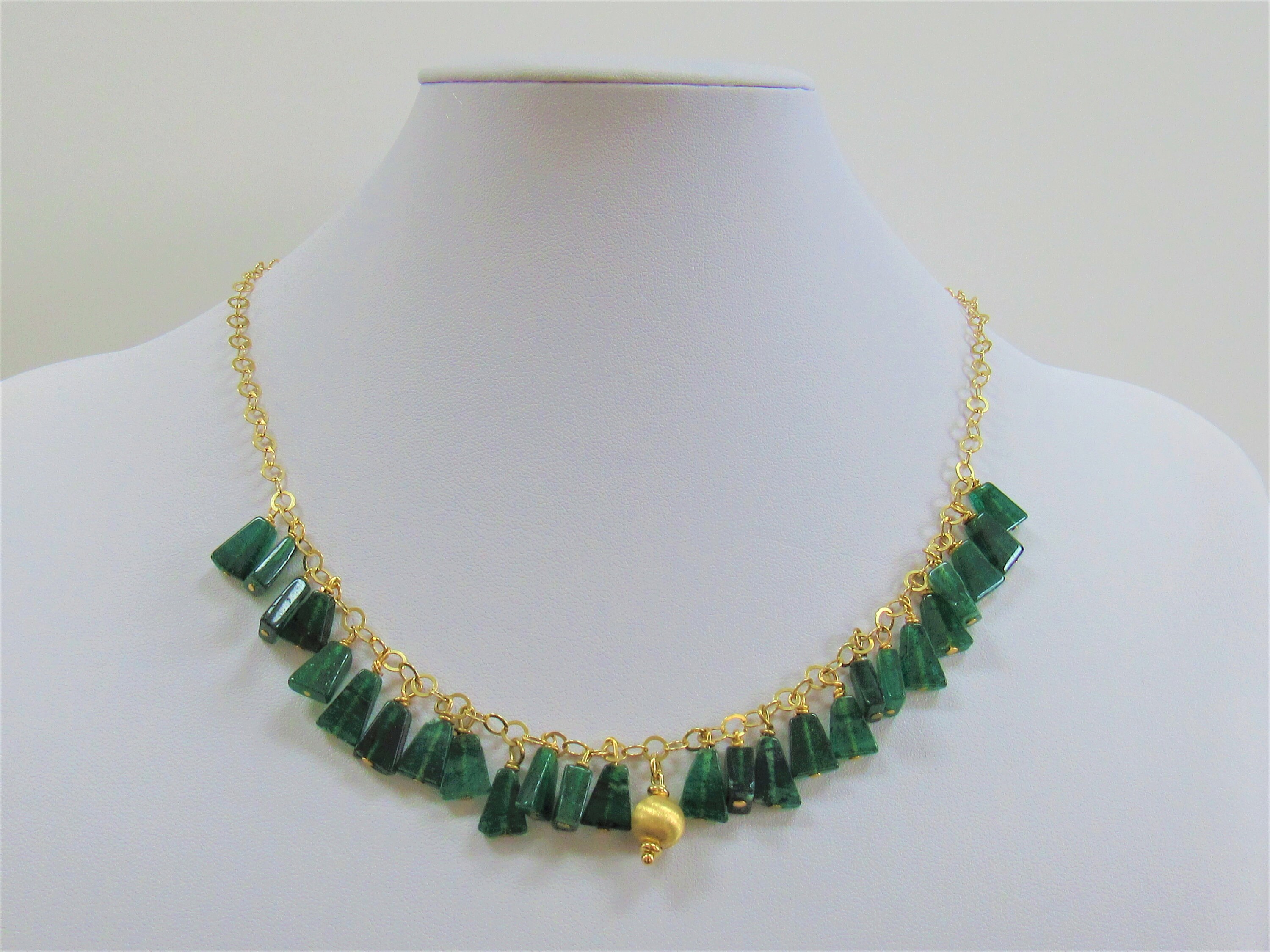 Aventurine Triangle Charm 14K Gold Chain Necklace, 20 inches of Green