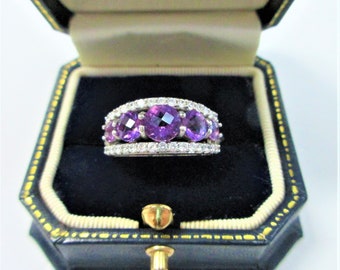 Judith Ripka Vintage Amethyst Ring, Sterling Silver, CZ Accents, Size 7