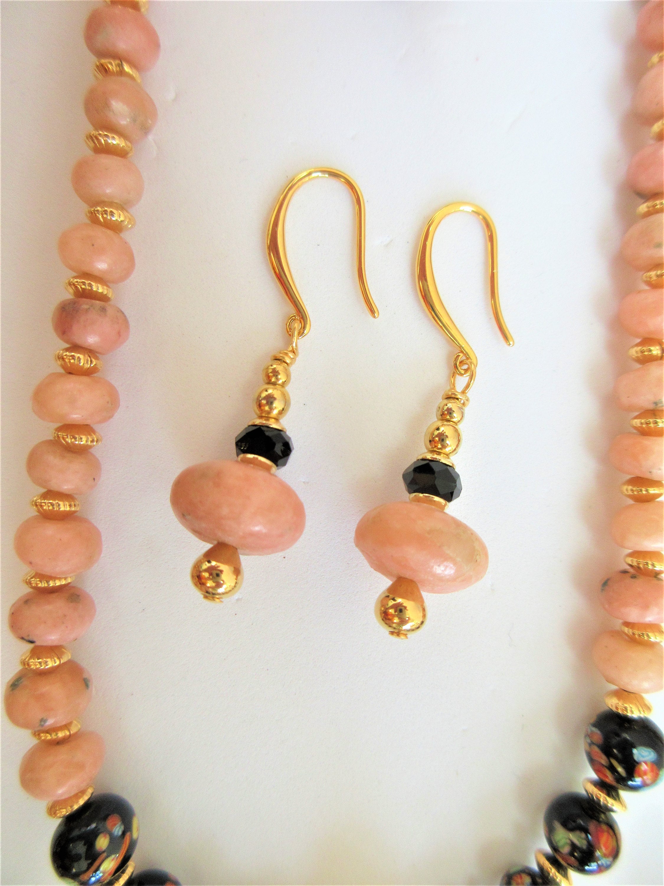 Download Rhodonite Pink Gemstone Bead Jewelry Set, Necklace,Choker,Bracelet,Pendant,Earrings,Vintage 14K ...