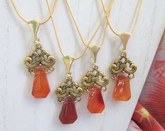 Carved Carnelian Pendant Necklace: Gold Filled Chain, Gold Plated Connector