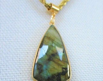 Gold Vermeil Labradorite Pendant: Kite Shield Shape