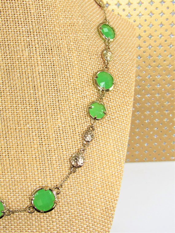 Green glass Necklace,Faceted green glass medallio… - image 3