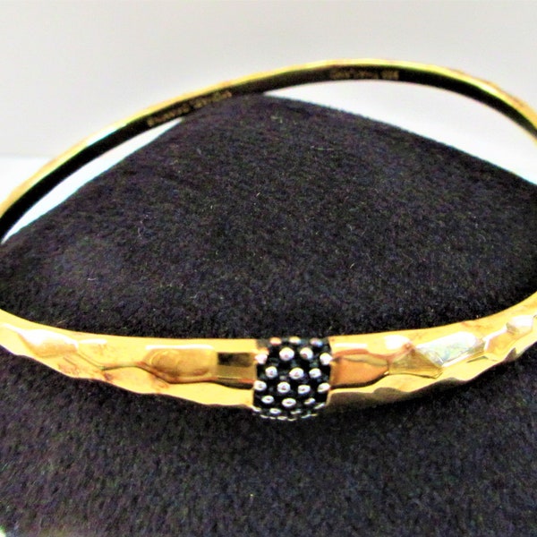 18K Gold plate bracelet,good condition,some wear,Michael Dawkins Thailand 925,eliptical bangle,hammered gold bangle,starry night,Vintage