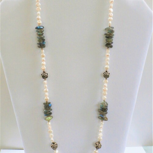 Honora Pearl Necklace,cultured Pearl,Labradorite necklace,Sterling rose shops bead,Excellent quality pearls,Smooth silky pearls,Highly polished