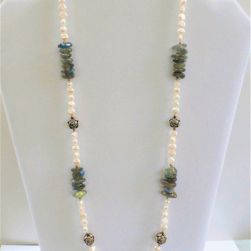 Honora Pearl Necklace,cultured Pearl,Labradorite necklace,Sterling rose shops bead,Excellent quality pearls,Smooth silky pearls,Highly polished