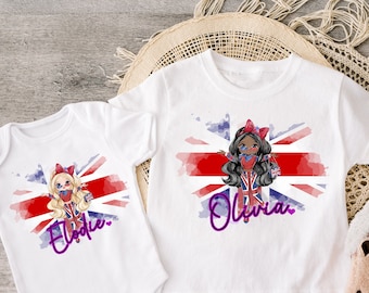 Kid's Jubilee T-Shirt, Jubilee Girl Customised, Personalised with Name, Union Jack Design, Queen's Jubilee, Street Party, Picnic T-shirt