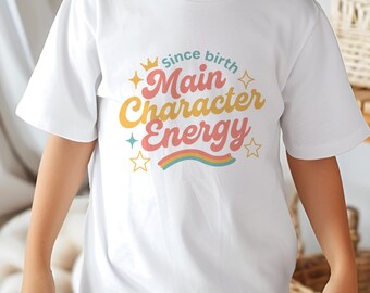 Main Character Energy Kids T-Shirt: Retro Pastel Birthday Tee