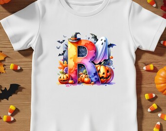 Personalised Halloween Kids T-Shirt: Pumpkin Ghost Alphabet Design