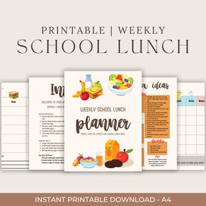 Weekly School Lunch Planner Printable – Kids Meal Planner with Shopping List – Back to School Organisation – Instant Download PDF