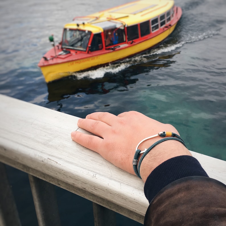 steel hook jewelry rope marine style for boat enthusiast Hook bracelet Paracord blue and yellow gift for men