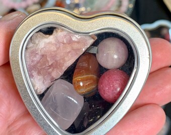 Crystal Bundle for self-love, romance and spice, Heart box, Crystal Candy Box