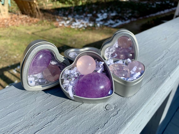 ハート型、クリスタル缶、アメジスト、ローズクォーツ - Etsy 日本